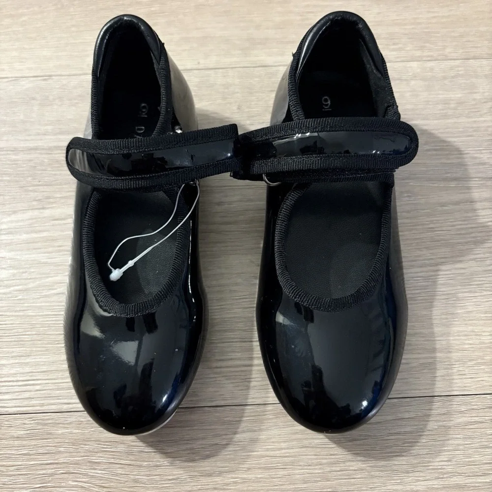 Danskin Girls Tap Dance Shoes Size 9 Black Silver Aluminum Plates